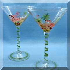 G27. 2 Painted martini with flamingos 7” - $6